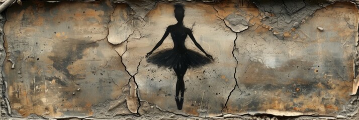 Ballerina Silhouette in Watercolor on Textured Wall Generative AI