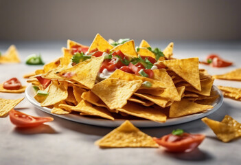 Delicious nachos chips set cut out with ketchup and tzatziki