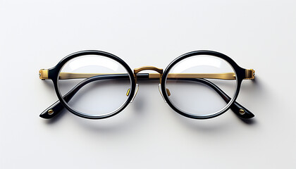 Fashionable eyeglasses reflect modern elegance in a white studio shot generated by AI