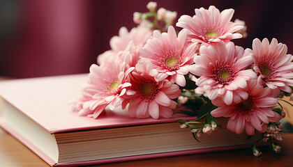 Freshness of nature in a bouquet, pink flower head on table generated by AI