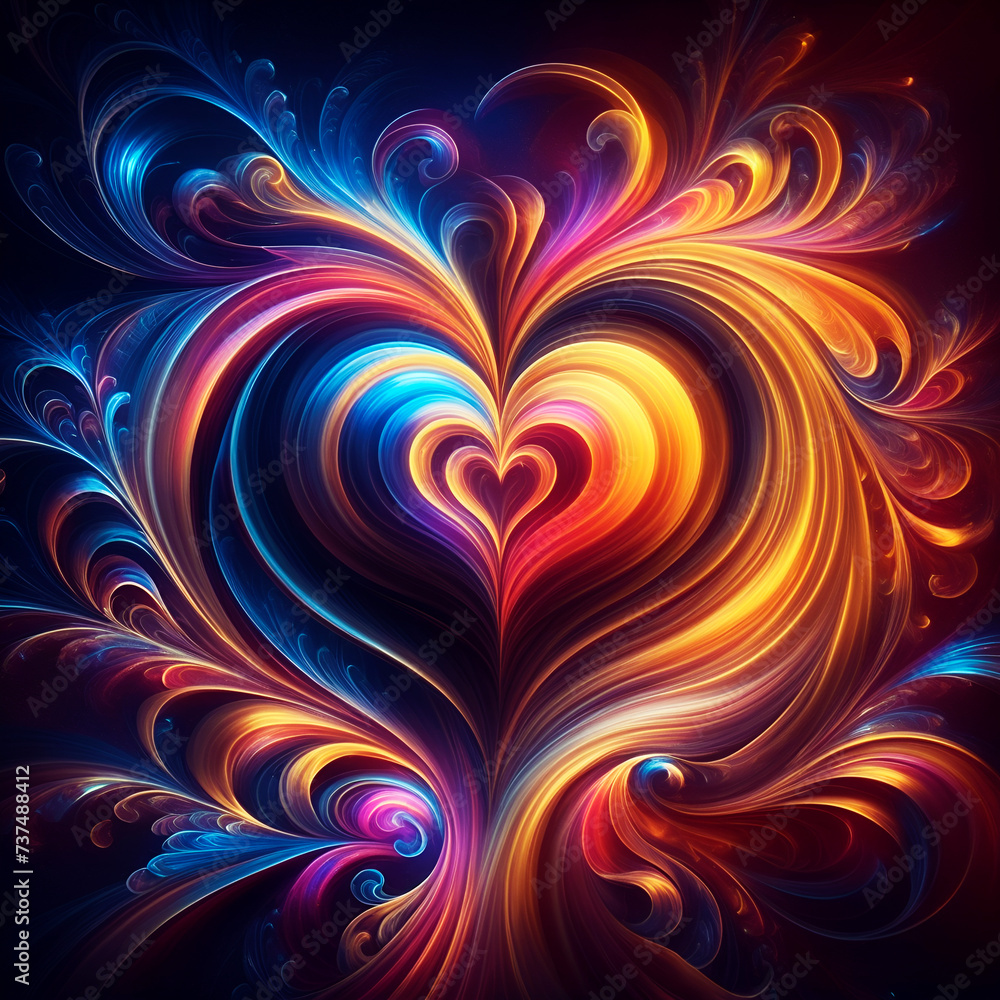 Wall mural abstract texture wallpaper with hearts and curves in vivid colors. artistic pattern design for cell 