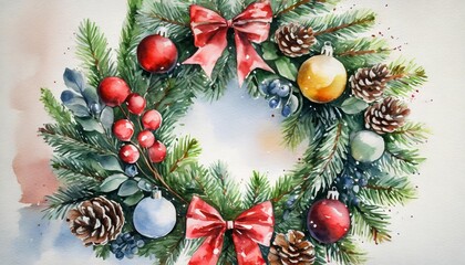 Fototapeta na wymiar watercolor christmas wreath illustration generative