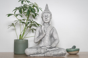 Harmony in Stillness: Buddha Figurine and Nature Elements