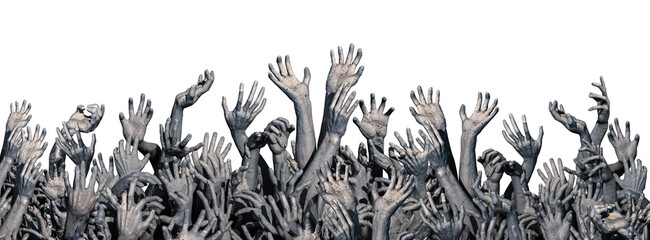 Zombie hand rising in dark Halloween night on a transparent background illustration.