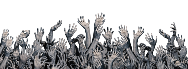 Zombie hand rising in dark Halloween night on a transparent background illustration.