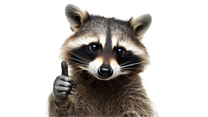 A raccoon giving a thumbs up isolated on white background  - Powered by Adobe
