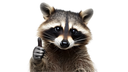 A raccoon giving a thumbs up isolated on white background 