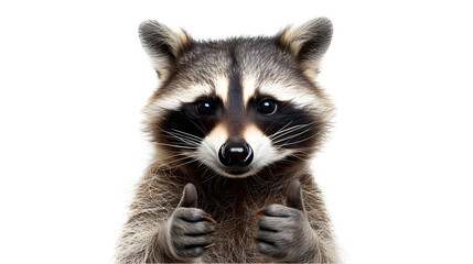 A raccoon giving a thumbs up isolated on white background - - obrazy, fototapety, plakaty