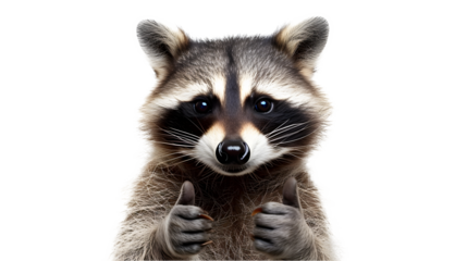 A raccoon giving a thumbs up isolated on white background -