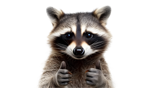 A raccoon giving a thumbs up isolated on white background -