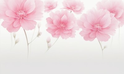 pink flowers on a white background with space for text, aestheticism, soft mist, matte background, soft light_9