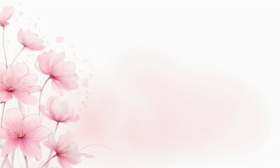 pink flowers on a white background with space for text, aestheticism, soft mist, matte background, soft light_6