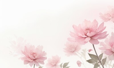 pink flowers on a white background with space for text, aestheticism, soft mist, matte background, soft light_8