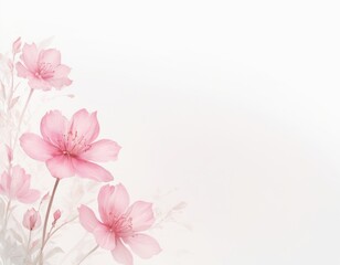 pink flowers on a white background with space for text, aestheticism, soft mist, matte background, soft light_7