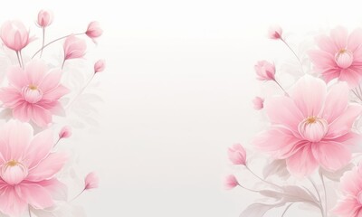 pink flowers on a white background with space for text, aestheticism, soft mist, matte background, soft light_5