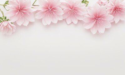 pink flowers on a white background with space for text, aestheticism, soft mist, matte background, soft light_2