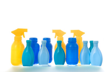 Yellow and blue plastic bottles