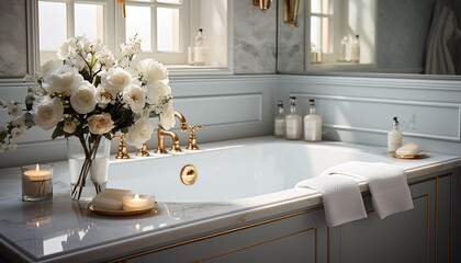 Modern luxury home interior with elegant bathtub, clean and comfortable generated by AI