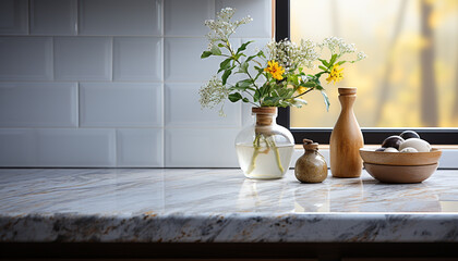 Fototapeta na wymiar Fresh flower bouquet on rustic wooden table in modern home generated by AI