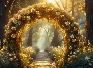 Magical fairytale garden with flower arch 
