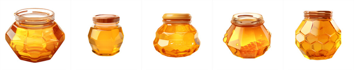 honey jar set, sweet honey in glass jar. on transparent background