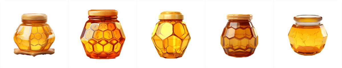 honey jar set, sweet honey in glass jar. on transparent background