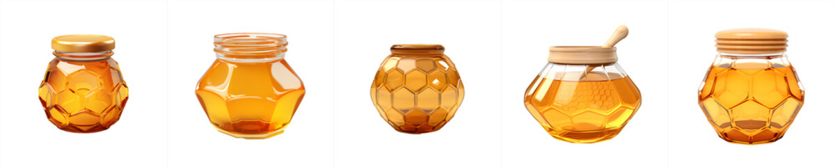 honey jar set, sweet honey in glass jar. on transparent background