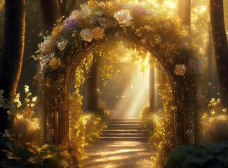 Magical fairytale garden with flower arch 