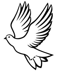 black outline of a flying dove, peace, in the style of picassos dove
