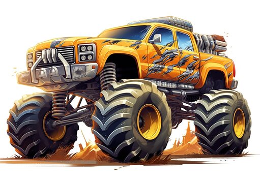 illustration of Bigfoot or monster truck, giant car, car attraction