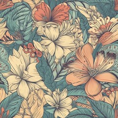create a boho tropical flowers pattern, soft pastel colors