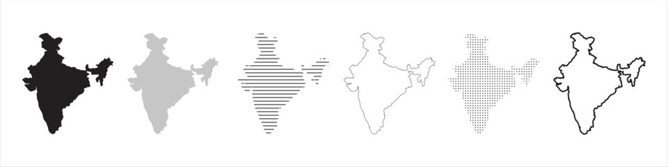 India Map Black. India map silhouette isolated on transparent background.