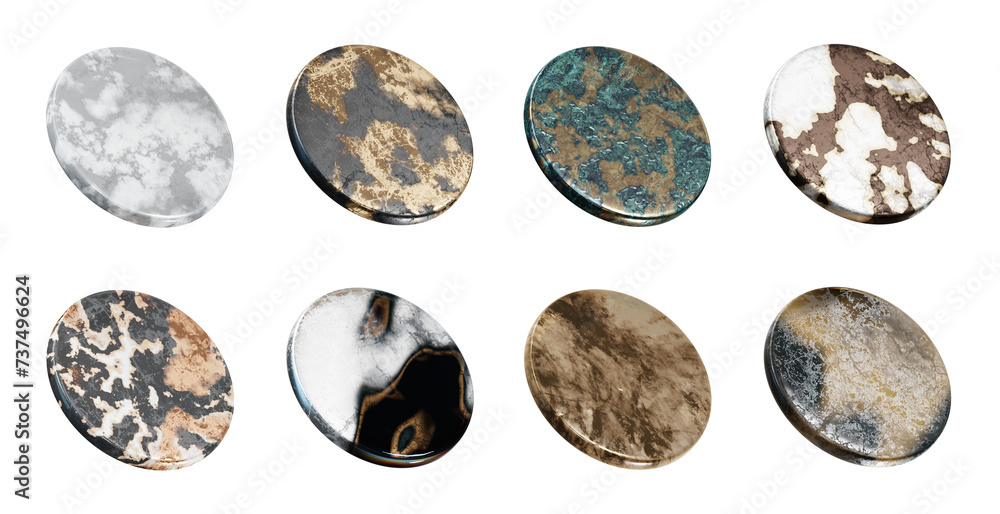 Poster element object marble geometry collection isolated background 3d rendering