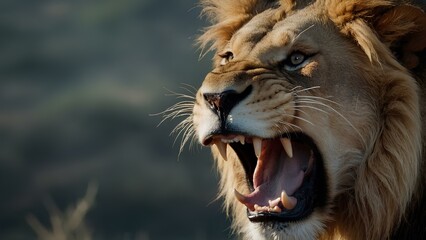 A fierce lion roaring, a lion with a scary look