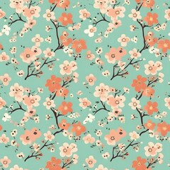 create a cute blossom pattern with little single blossoms, light background, use pantone colors