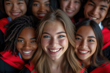 Fototapeta premium Multiracial graduates smiling closely