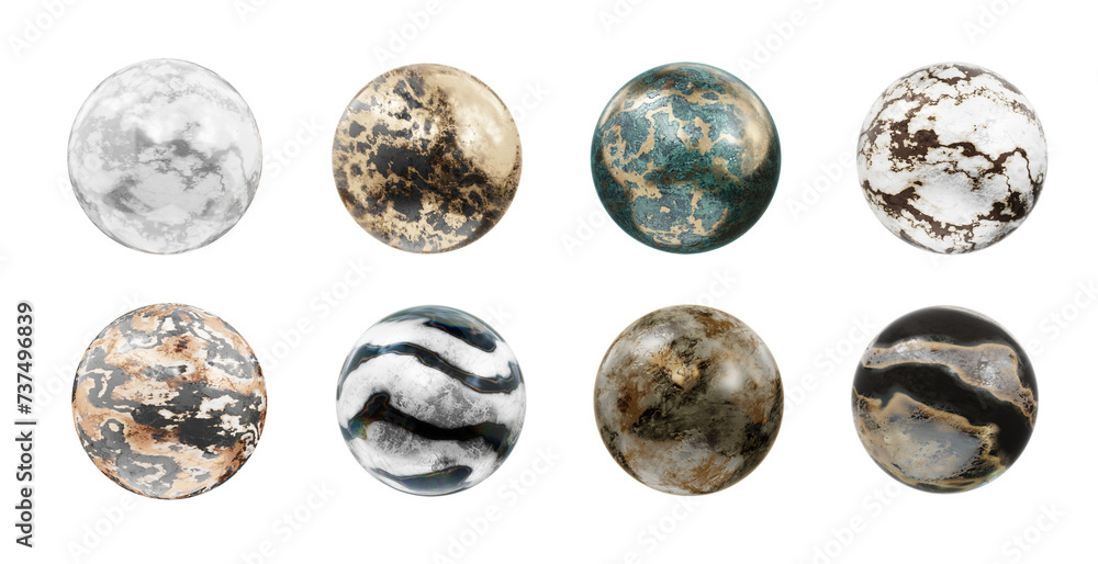 Poster element object marble geometry collection isolated background 3d rendering