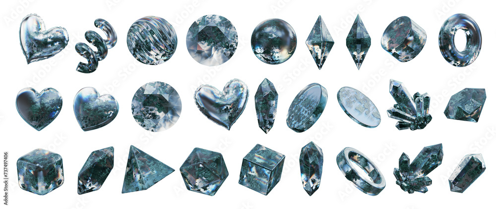 Poster element object marble geometry collection isolated background 3d rendering