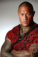 Portrait of a Polynesian man with tattoos