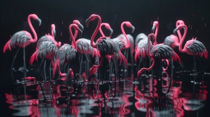 flock of origami flamingos