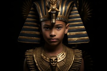 Mysterious Portrait of young tutankhamun. Religion golden. Fictional person. Generate Ai - obrazy, fototapety, plakaty