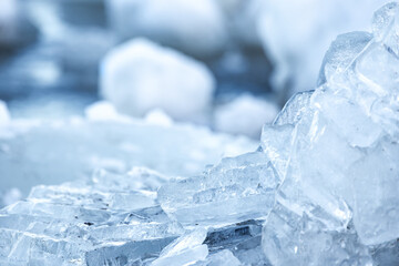 Broken ice fragments, close up photo