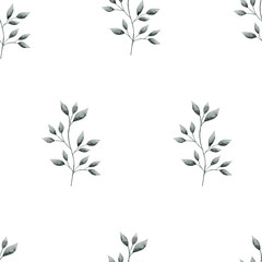 Seamless pattern with green leaves. Spring watercolor pattern