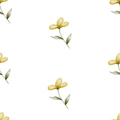 Seamless pattern with yellow flowers. Spring watercolor pattern