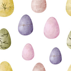 Seamless pattern with colorful easter eggs. Watercolor pattern