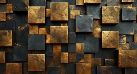 gold squares background metal wallpaper, - obrazy, fototapety, plakaty