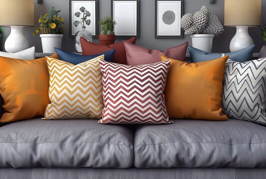gray and yellow pillows on a couch