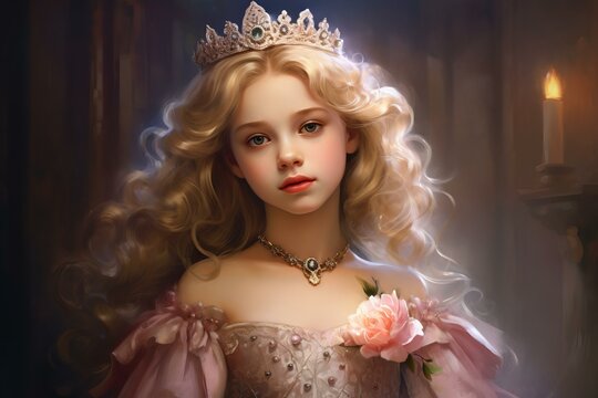 Enchanting Medieval princess portrait retro. Fantasy queen. Generate Ai