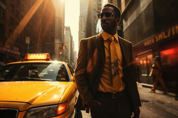 Generative AI image of a stylish black businessman in NYC