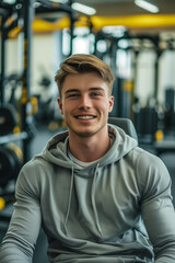 Fototapeta premium Caucasian man in exercise clothes smiling confidently in the gym.